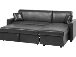 Left Hand Faux Leather Corner Sofa Bed With Storage Black Ogna