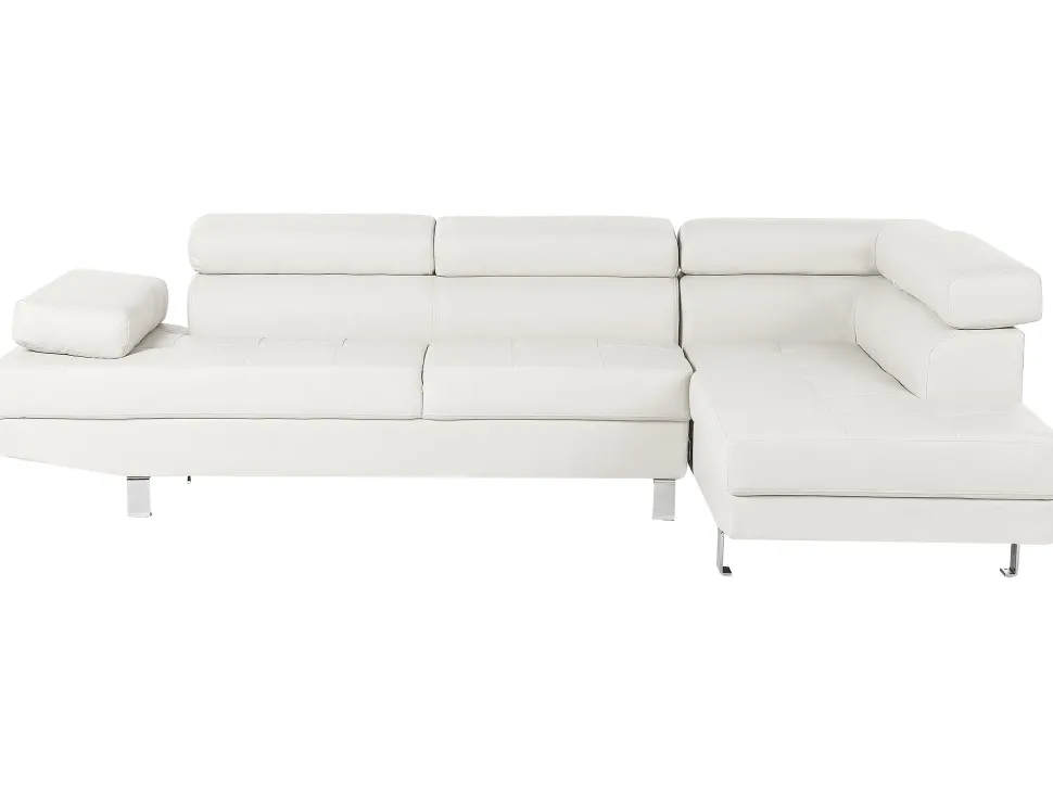 Left Hand Faux Leather Corner Sofa White Norrea