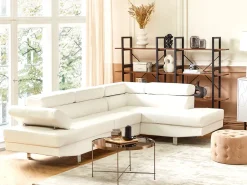 Left Hand Faux Leather Corner Sofa White Norrea