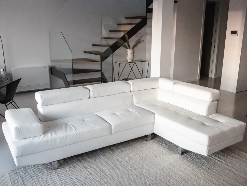 Left Hand Faux Leather Corner Sofa White Norrea