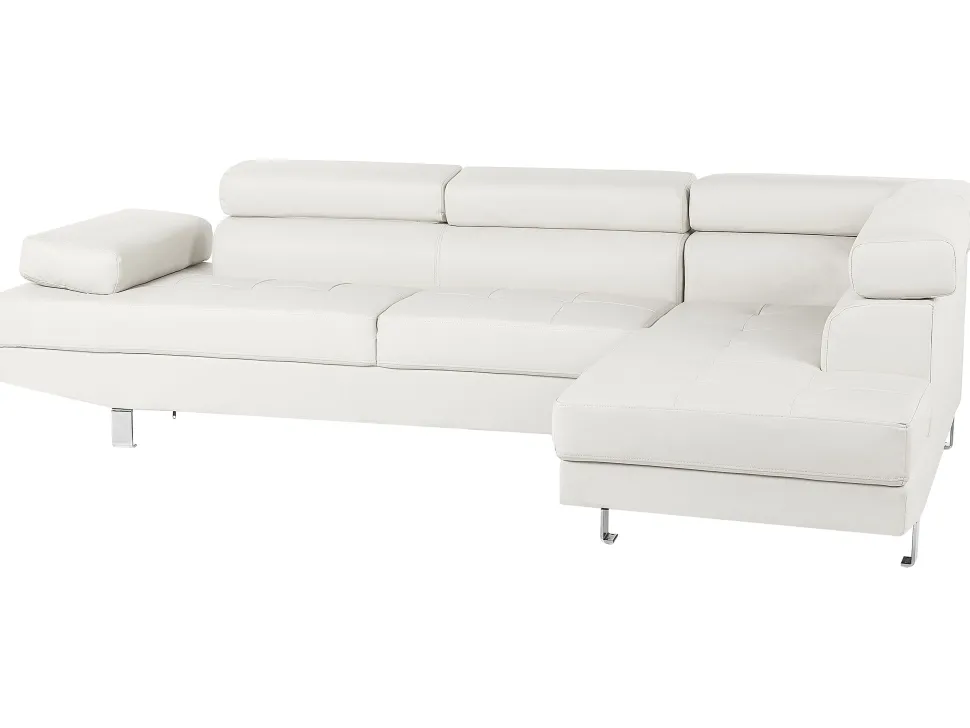 Left Hand Faux Leather Corner Sofa White Norrea