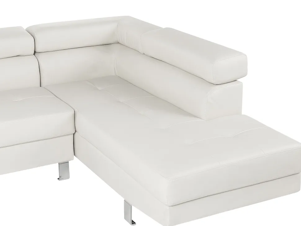 Left Hand Faux Leather Corner Sofa White Norrea