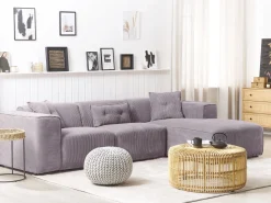 Left Hand Jumbo Cord Corner Sofa Grey Dolva