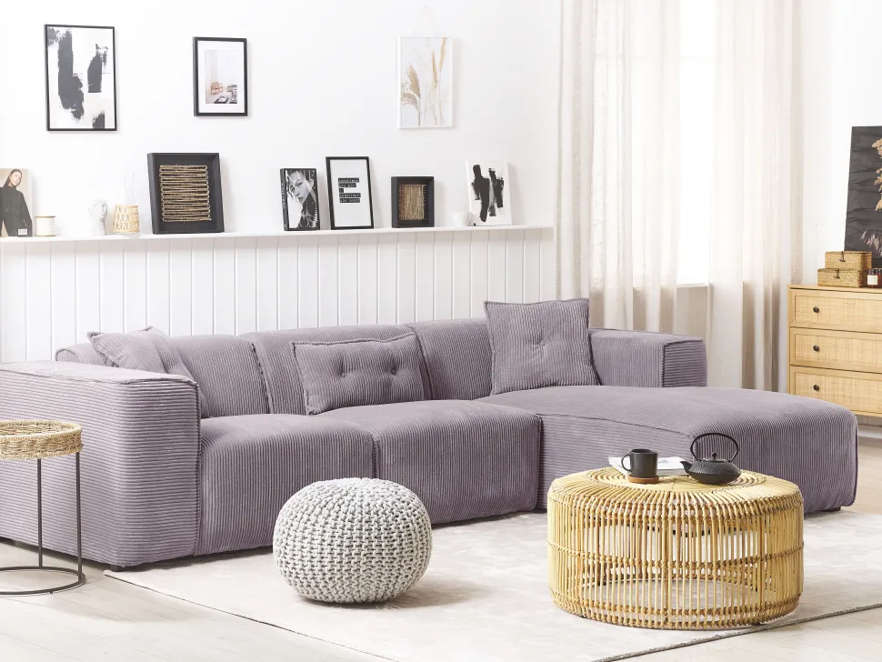 Left Hand Jumbo Cord Corner Sofa Grey Dolva