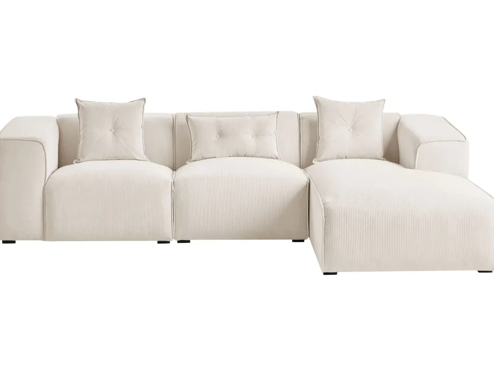 Left Hand Jumbo Cord Corner Sofa Off-White Dolva