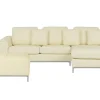 Left Hand Leather Corner Sofa With Ottoman Beige Oslo