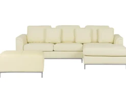 Left Hand Leather Corner Sofa With Ottoman Beige Oslo