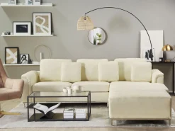 Left Hand Leather Corner Sofa With Ottoman Beige Oslo