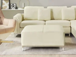Left Hand Leather Corner Sofa With Ottoman Beige Oslo