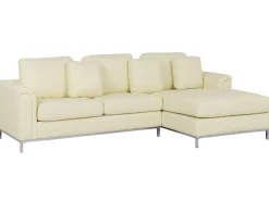 Left Hand Leather Corner Sofa With Ottoman Beige Oslo