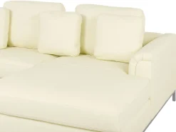 Left Hand Leather Corner Sofa With Ottoman Beige Oslo
