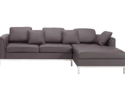 Left Hand Leather Corner Sofa Brown Oslo