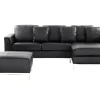 Left Hand Leather Corner Sofa With Ottoman Black Oslo