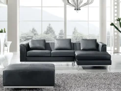 Left Hand Leather Corner Sofa With Ottoman Black Oslo