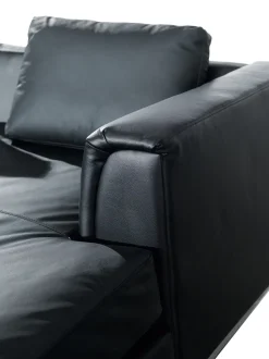 Left Hand Leather Corner Sofa With Ottoman Black Oslo