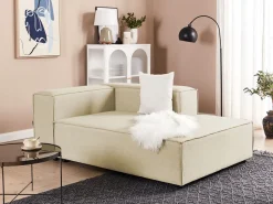 Left Hand Linen Chaise Lounge Beige Aprica