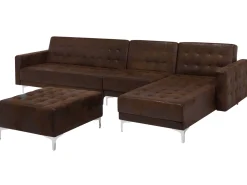 Left Hand Modular Faux Leather Sofa With Ottoman Brown Aberdeen