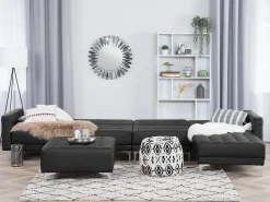 Left Hand Modular Faux Leather Sofa Black Aberdeen