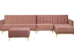 Left Hand Modular Velvet Sofa With Ottoman Pink Aberdeen