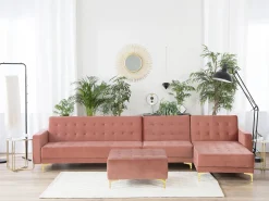 Left Hand Modular Velvet Sofa With Ottoman Pink Aberdeen