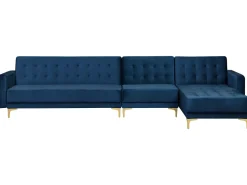 Left Hand Modular Velvet Sofa Navy Blue Aberdeen