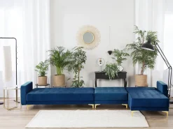 Left Hand Modular Velvet Sofa Navy Blue Aberdeen