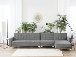 Left Hand Modular Velvet Sofa Grey Aberdeen