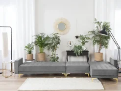 Left Hand Modular Velvet Sofa Grey Aberdeen