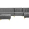 Left Hand Modular Velvet Sofa With Ottoman Grey Aberdeen