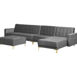 Left Hand Modular Velvet Sofa With Ottoman Grey Aberdeen