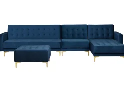 Left Hand Modular Velvet Sofa With Ottoman Navy Blue Aberdeen