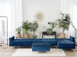 Left Hand Modular Velvet Sofa With Ottoman Navy Blue Aberdeen