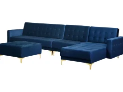 Left Hand Modular Velvet Sofa With Ottoman Navy Blue Aberdeen