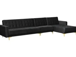 Left Hand Modular Velvet Sofa Black Aberdeen