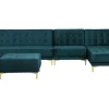 Left Hand Modular Velvet Sofa With Ottoman Teal Aberdeen