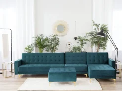 Left Hand Modular Velvet Sofa With Ottoman Teal Aberdeen