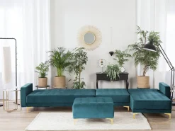 Left Hand Modular Velvet Sofa With Ottoman Teal Aberdeen