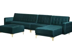 Left Hand Modular Velvet Sofa With Ottoman Teal Aberdeen