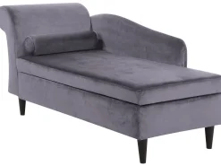 Left Hand Velvet Chaise Lounge Dark Grey Luiro