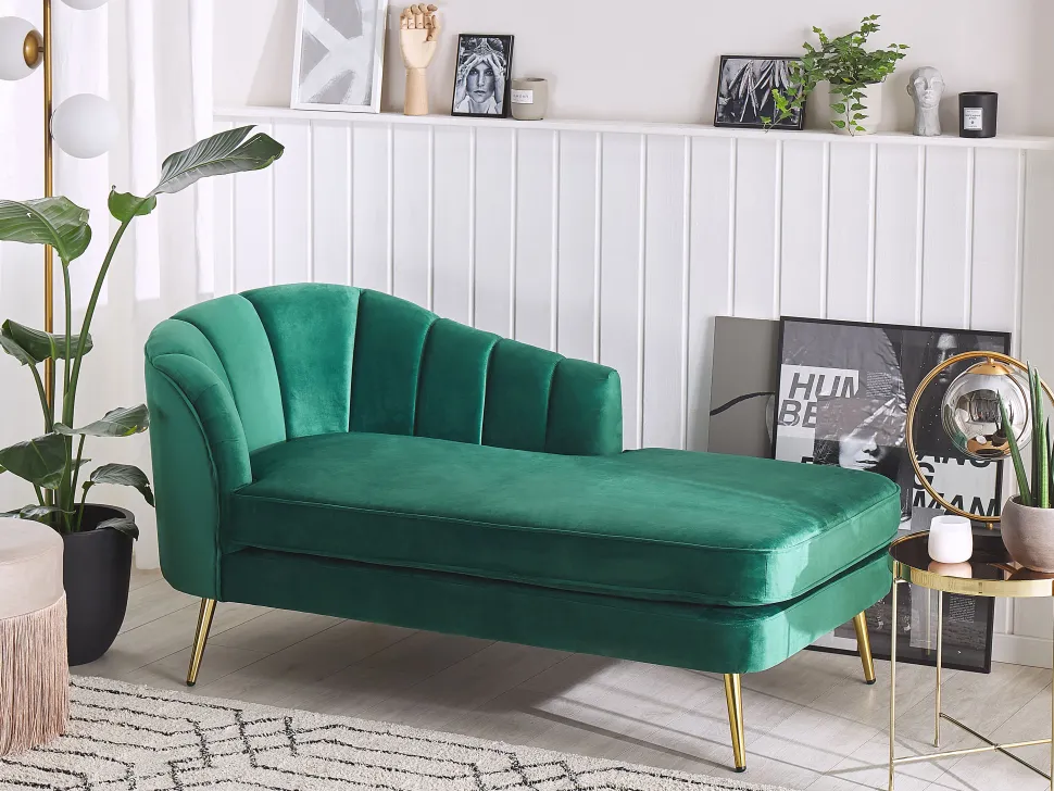 Left Hand Velvet Chaise Lounge Emerald Green Allier