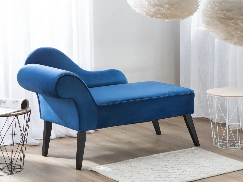 Left Hand Velvet Chaise Lounge Cobalt Blue Biarritz