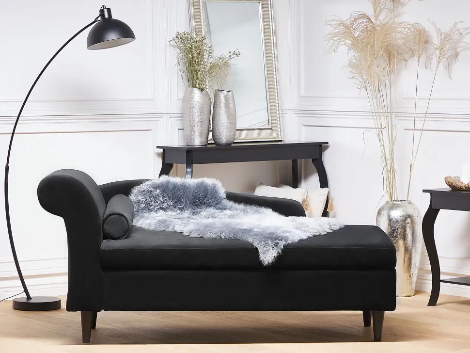 Left Hand Velvet Chaise Lounge Black Luiro