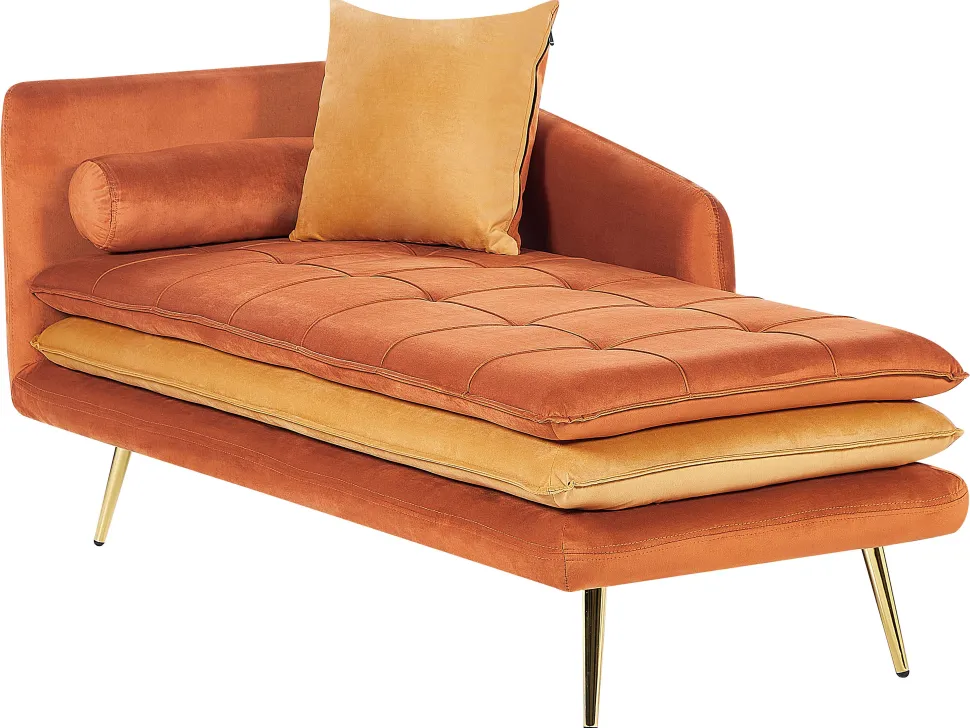 Left Hand Velvet Chaise Lounge Orange Gonesse