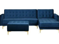 Left Hand Velvet Corner Sofa With Ottoman Navy Blue Aberdeen