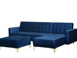 Left Hand Velvet Corner Sofa With Ottoman Navy Blue Aberdeen