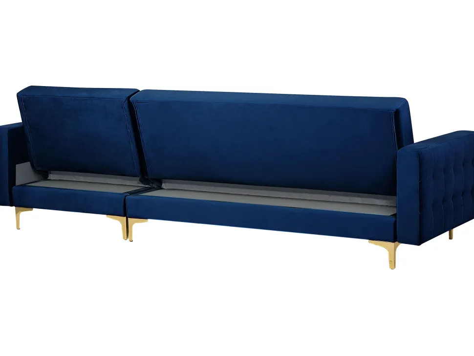 Left Hand Velvet Corner Sofa With Ottoman Navy Blue Aberdeen