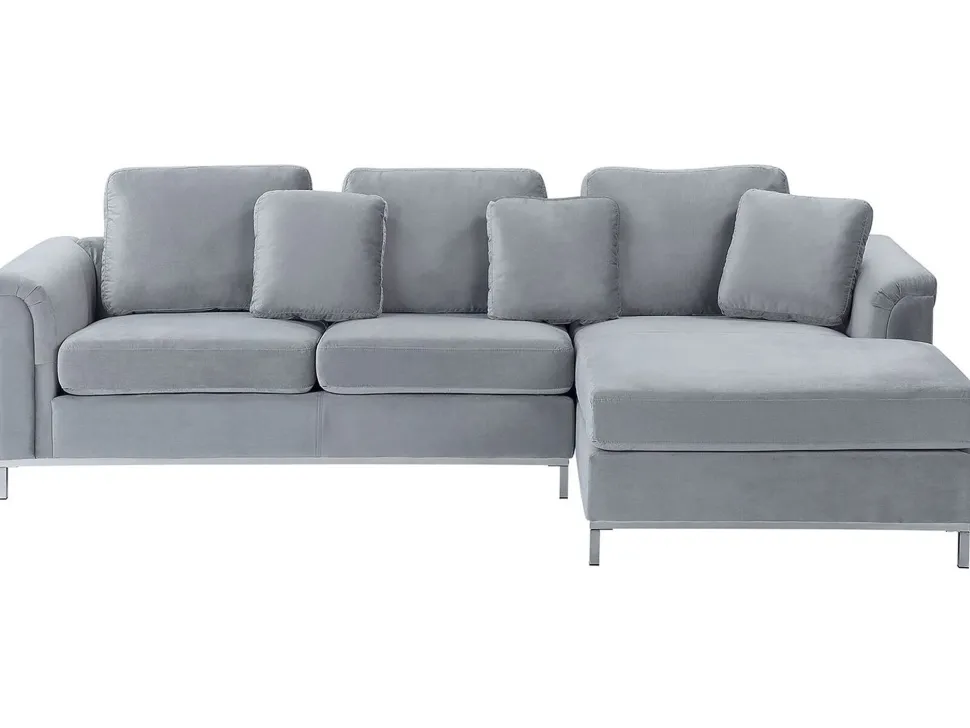 Left Hand Velvet Corner Sofa Light Grey Oslo