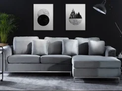 Left Hand Velvet Corner Sofa Light Grey Oslo