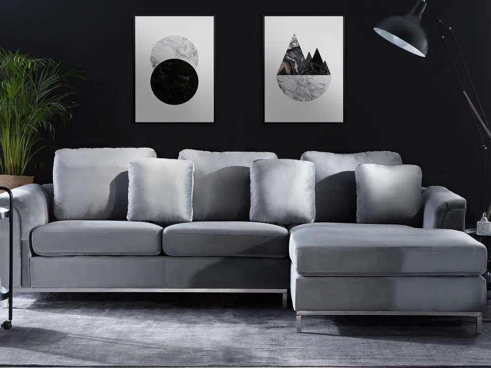 Left Hand Velvet Corner Sofa Light Grey Oslo