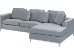 Left Hand Velvet Corner Sofa Light Grey Oslo
